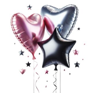 מיקס 3 בלונים ורוד כסוף שחור