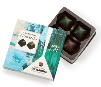 תוספת למשלוח זר פרחים, 4 פרלינים De art תכלת - פרחי עירית