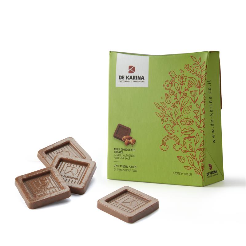 מאניה ירוק - ריבועי שוקולד חלב ושקדים מלוחים - 50גר
