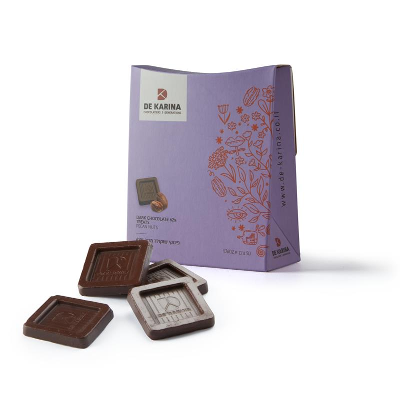 מאניה - סגול - ריבועי שוקולד מריר ופקאן - 50גר